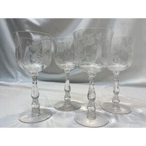 LOT 4 FOSTORIA 7 1/4” WINE WATER WILLOWMERE ETCH PATTERN GOBLET CELLINI BLANK